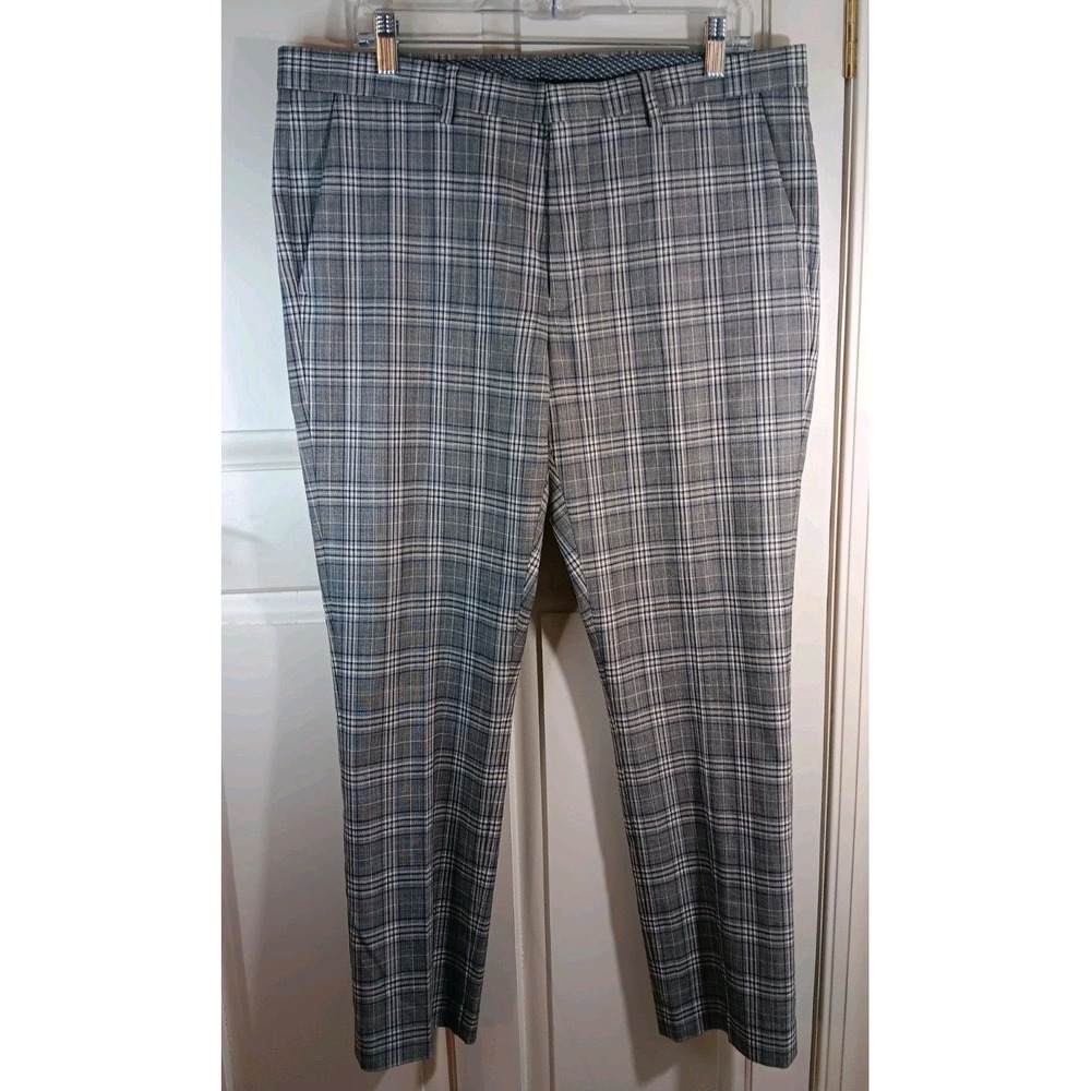 Murano Evan Fit Dress Pants Plaid 36X30 Gray Ultimate Modern Comfort Chino Mens